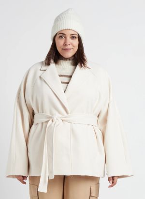 Gina Tricot - Manteau col tailleur ceinturé - Taille 2XL - Blanc