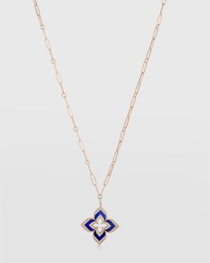 18k Rose Gold Venetian Princess Lapis and Diamond Flower Necklace