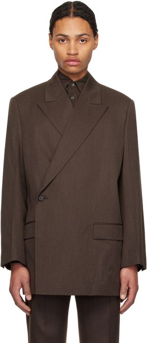 YOKE Veston brun en gabardine de laine à double boutonnage