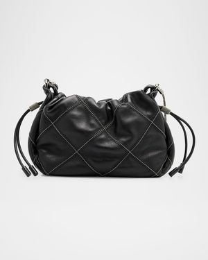 Monili-Trim Quilted Leather Bucket Bag