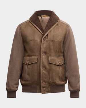 Men's Shearling-Lined Shawl Collar Bomber Jacket
