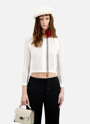 The Kooples - Gilet col rond en maille ajourée - Taille 3 - Blanc