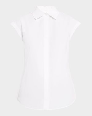 Fitted Cap-Sleeve Cotton Shirt