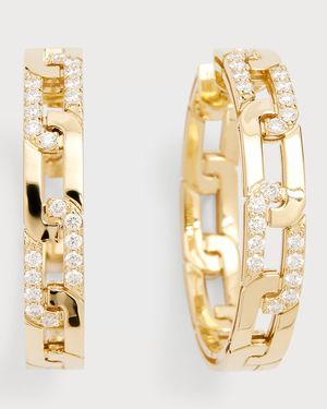 18K Yellow Gold Diamond Navarra Hoop Earrings, 25mm