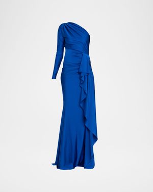 Serina One-Shoulder Draped Jersey Gown