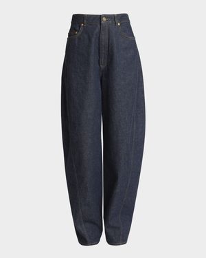 Mid-Rise Barrel-Leg Denim Cocoon Trousers