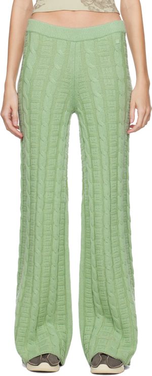 Acne Studios Pantalon vert en tricot câblé