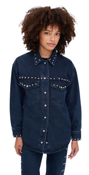 Moon River Button Up Stud Detail Denim Jacket Indigo S