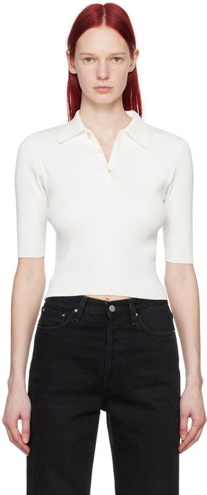 AURALEE Polo blanc en tricot côtelé