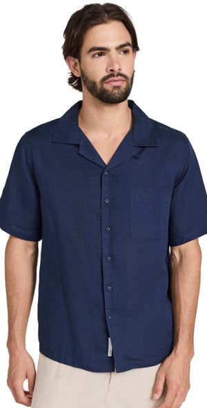 Onia Air Linen Convertible Vacation Shirt Deep Navy M