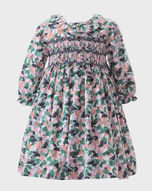 Girl's Berry Floral Smocked Dress, Size 6M-24M