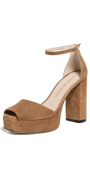 Stuart Weitzman Sabrina Ankle-Strap Platforms Toasted Almond 5.5