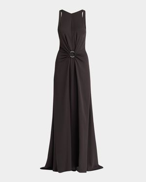 Beaded-Ring Silk Georgette Backless Gown