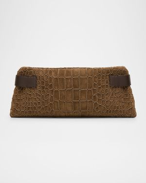 Essense Bead-Embroidered Suede Clutch Bag