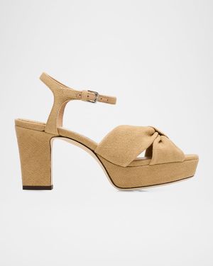 80mm Heloise Linen Platform Sandals