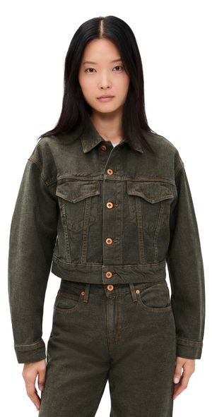 SLVRLAKE Davis Crop Trucker Jacket Black Wood Forest L