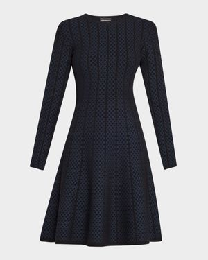 Chain & Stripe Motif Jersey Dress