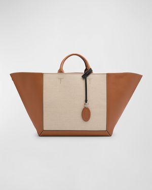 Large Double Up Leather and Canvas Shopping Bag