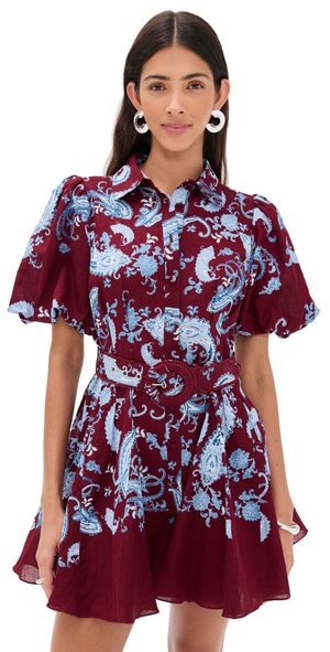 Hemant and Nandita Collared Mini Shirt Dress Merlot L