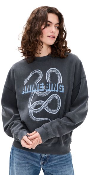 ANINE BING Harvey Crew Snake Sweatshirt Washed Black S