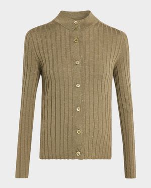 Button-Down Shimmer Rib Knit Sweater