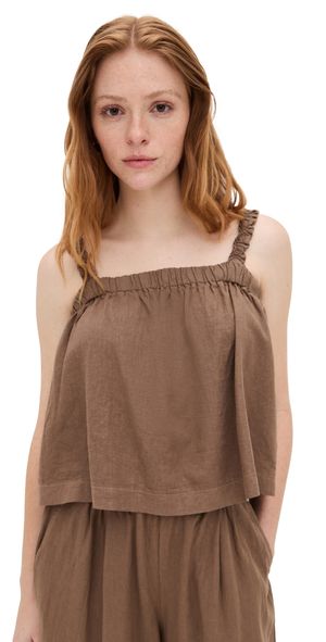 Stateside Linen Ruched Shoulder Tank Taupe XS