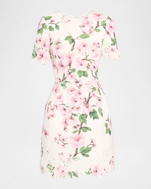 Floral Embroidered Tweed Mini Dress