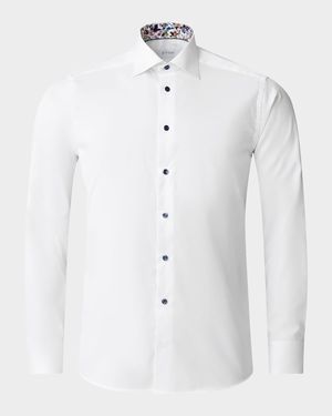 Men's Slim-Fit Twill Sport Shirt with Floral Details