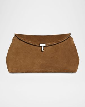 T Lock Suede Clutch Bag