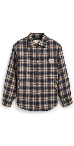 DUNST Unisex Quilted Check Flannel Shirt Navy Check L