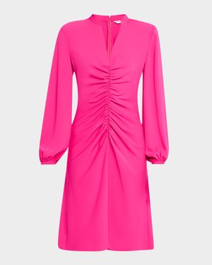 Lora Ruched Blouson-Sleeve Dress