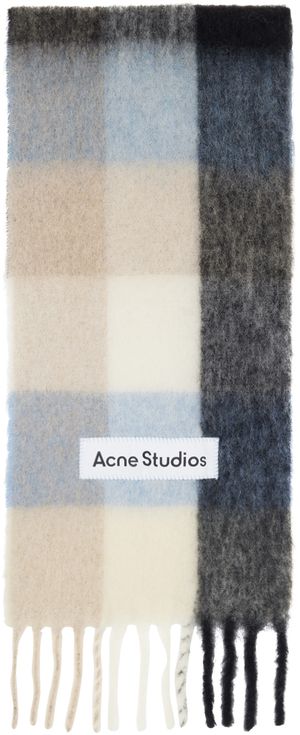 Acne Studios Blue & Beige Mohair Checked Scarf