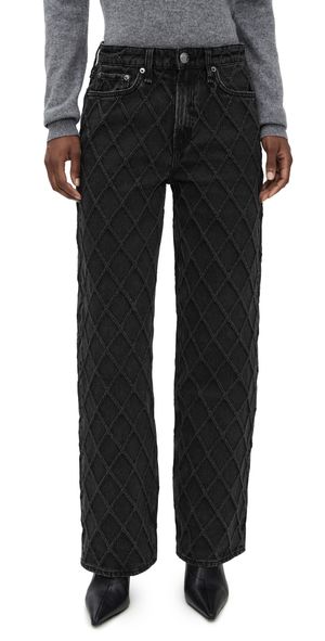 rag & bone Logan Mid Rise Wide Leg Jeans Qwblk 34