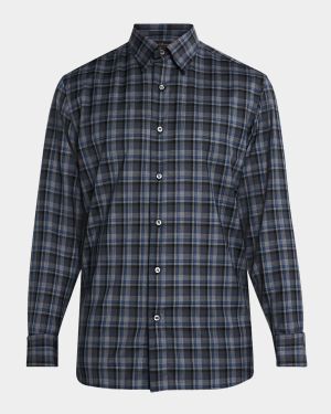 Men's Wool Check Casual Button-Down Shirt