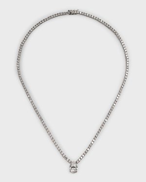Sterling Silver Cubic Zirconia Pear Center Tennis Necklace