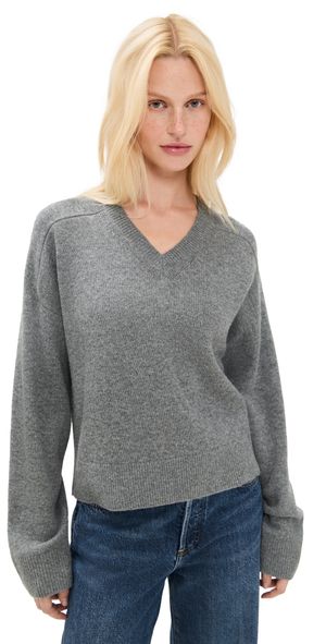 Sold Out NYC The Cashmere V-Neck in Heather Grey Heather Grey M