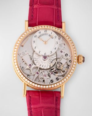 Tradition 18K Rose Gold Diamond Watch with Alligator Strap