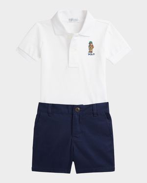 Boy's Mesh Polo Shirt & Chino Shorts Set, Size 3M-24M