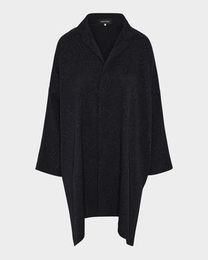 Damask Cloque Wide Longer-Back Double Stand-Collar Shirt With Slits (Very Long Length)