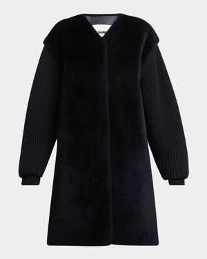 Sheep Shearling Knit-Sleeves Kaban Coat