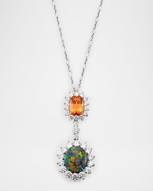 18K White Gold BlacK Opal Garnet and Diamond Pendant Necklace