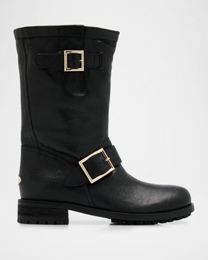 Biker Mid Leather Mid-Calf Boots