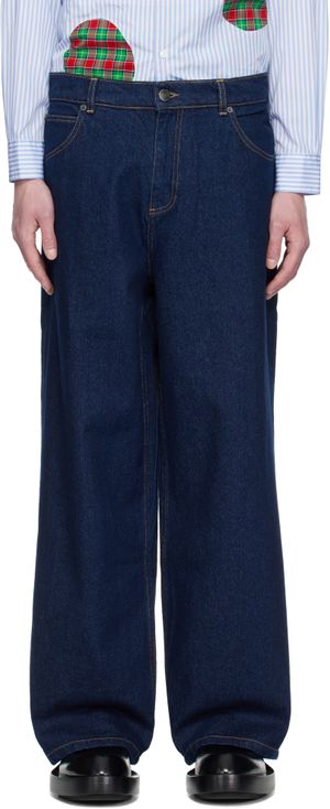 Charles Jeffrey LOVERBOY Blue Wide Leg Knit Patch Jeans