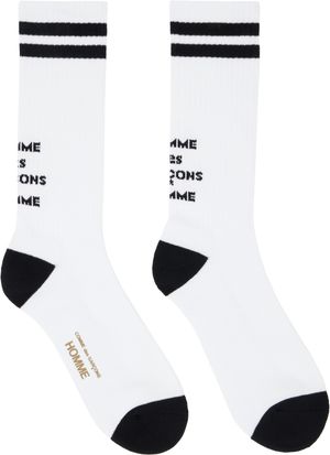 Comme des Garçons Homme White & Black Cotton Pilled With Lines Logo Socks