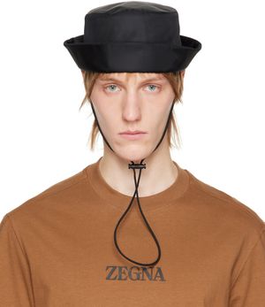 ZEGNA Black Chin Strap Bucket Hat