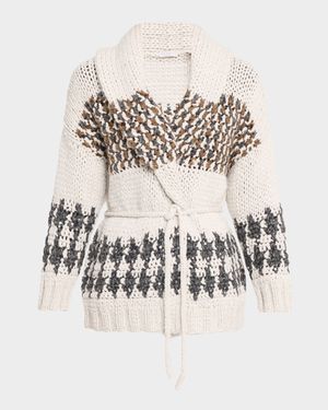 Prince of Wales Cashmere Opera Knit Wrap Cardigan