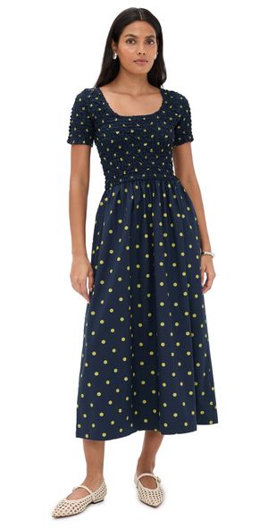 Damson Madder Malinda Super Smocked Midi Dress Navy 14