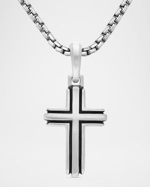 Men's Deco Cross Pendant in Silver, 27mm