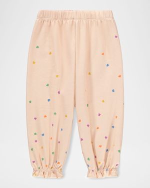 Girl's Selena Heart-Print Organic Cotton Pants, Size 6M-2