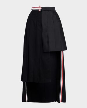Asymmetric Mixed-Media Pleated Skirt